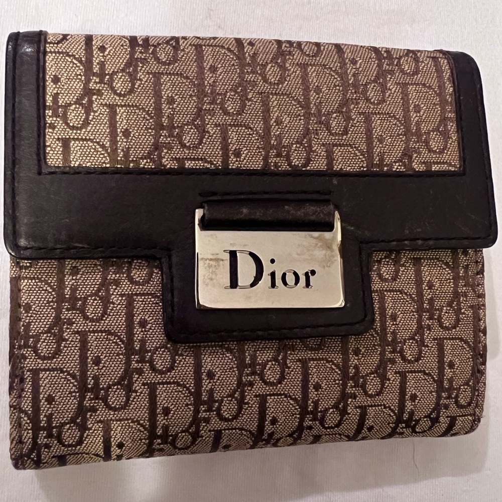 Authentic Christian Dior Brown Monogram Canvas Leather Trotter Bifold Wallet